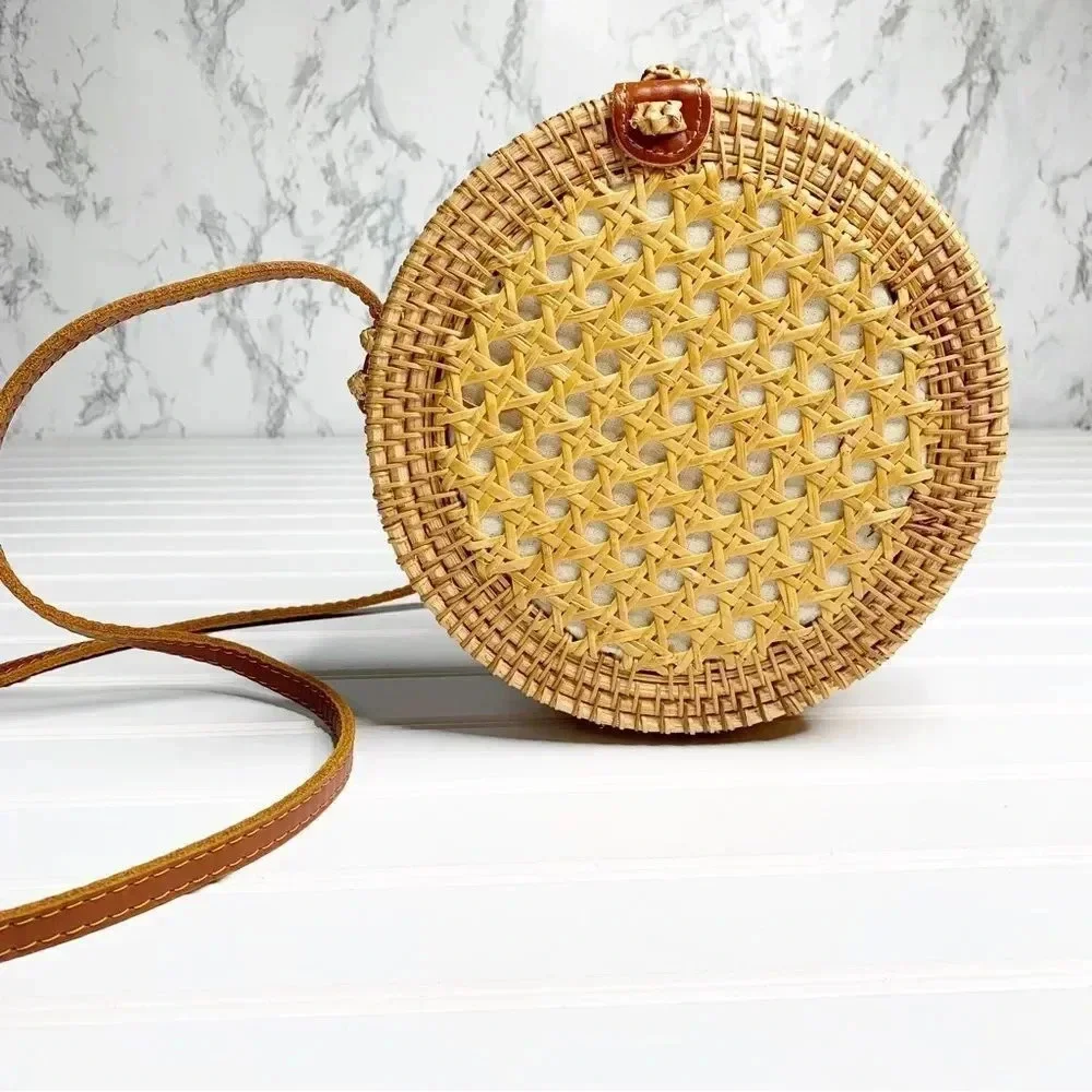 Bali Circle Crossbody Bag Wicker Boho Purse